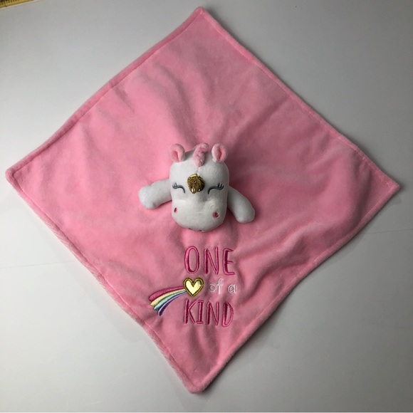 Baby Starters Security Blanket Lovey Plush Satin Pink Unicorn Rattle One of Kind - Picture 5 of 13